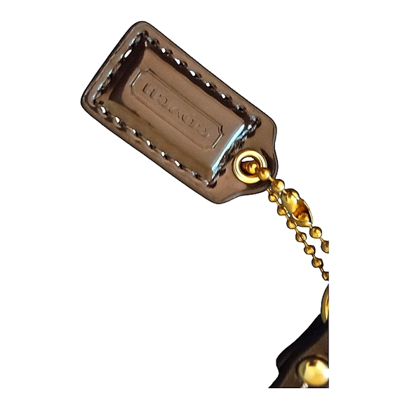 Coach Large Studded Signature Wristlet Signature With Brown Patent Leather Trim